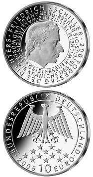 200e sterfdag Friedrich von Schiller 10 euro Duitsland 2005 UNC